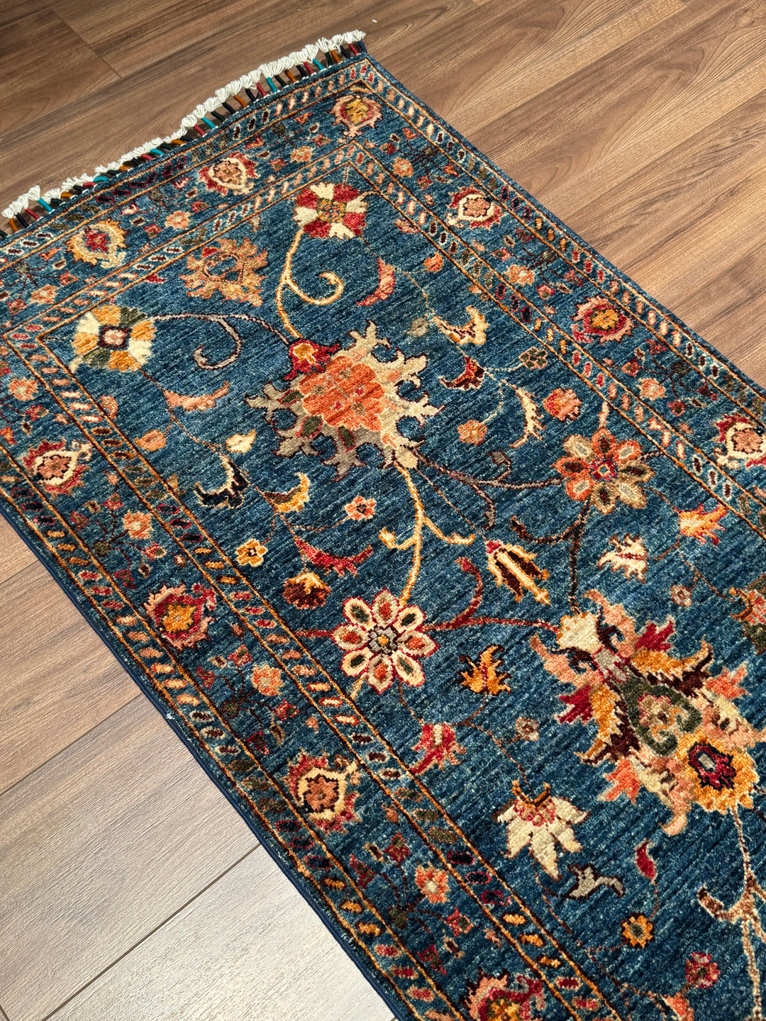 Sultani Binbirgece Uzun Yolluk Orijinal El Dokuması Lacivert Kök Boya Yün Halı 0.75x493 3.70 Metrekare - 3x16 ft