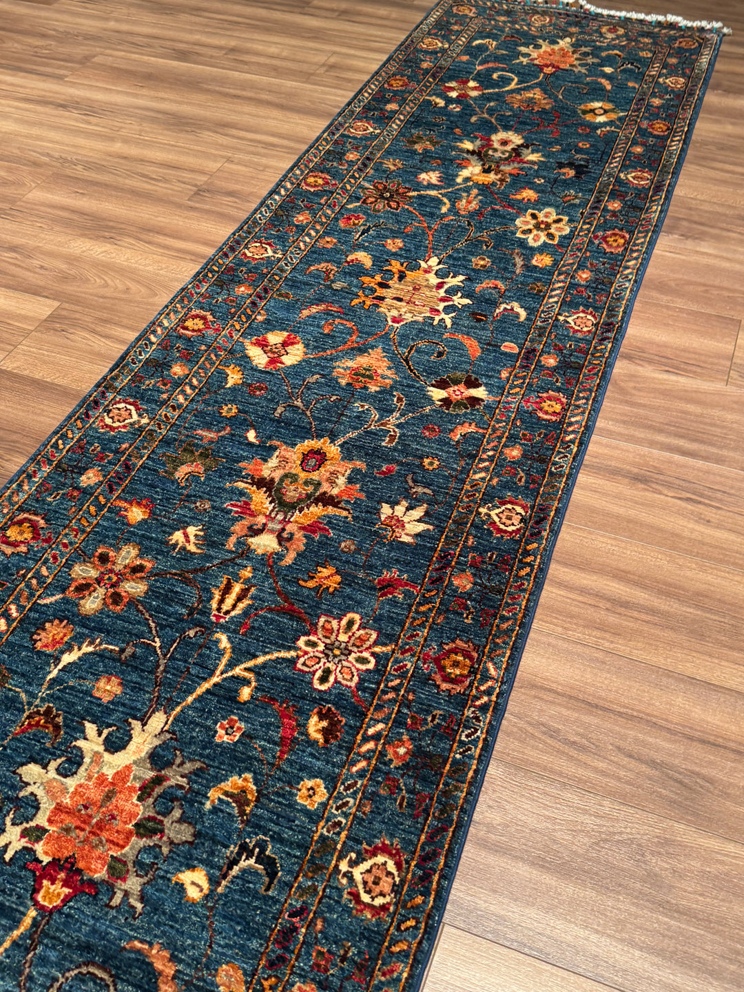 Sultani Binbirgece Uzun Yolluk Orijinal El Dokuması Lacivert Kök Boya Yün Halı 0.75x493 3.70 Metrekare - 3x16 ft