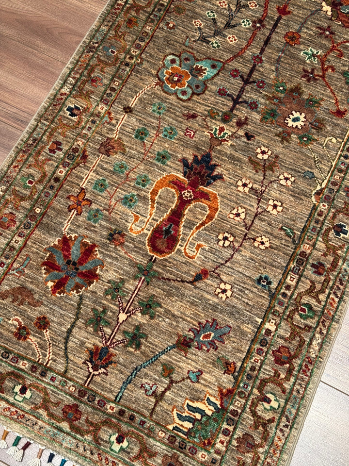 Sultani One Thousand and One Nights Runner Rug, Original Handwoven, Beige, Natural Dye Wool Carpet, 0.75x209 cm (1.57 square meters) - 3x7 ft 