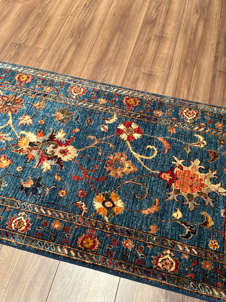 Sultani Binbirgece Uzun Yolluk Orijinal El Dokuması Lacivert Kök Boya Yün Halı 0.75x493 3.70 Metrekare - 3x16 ft