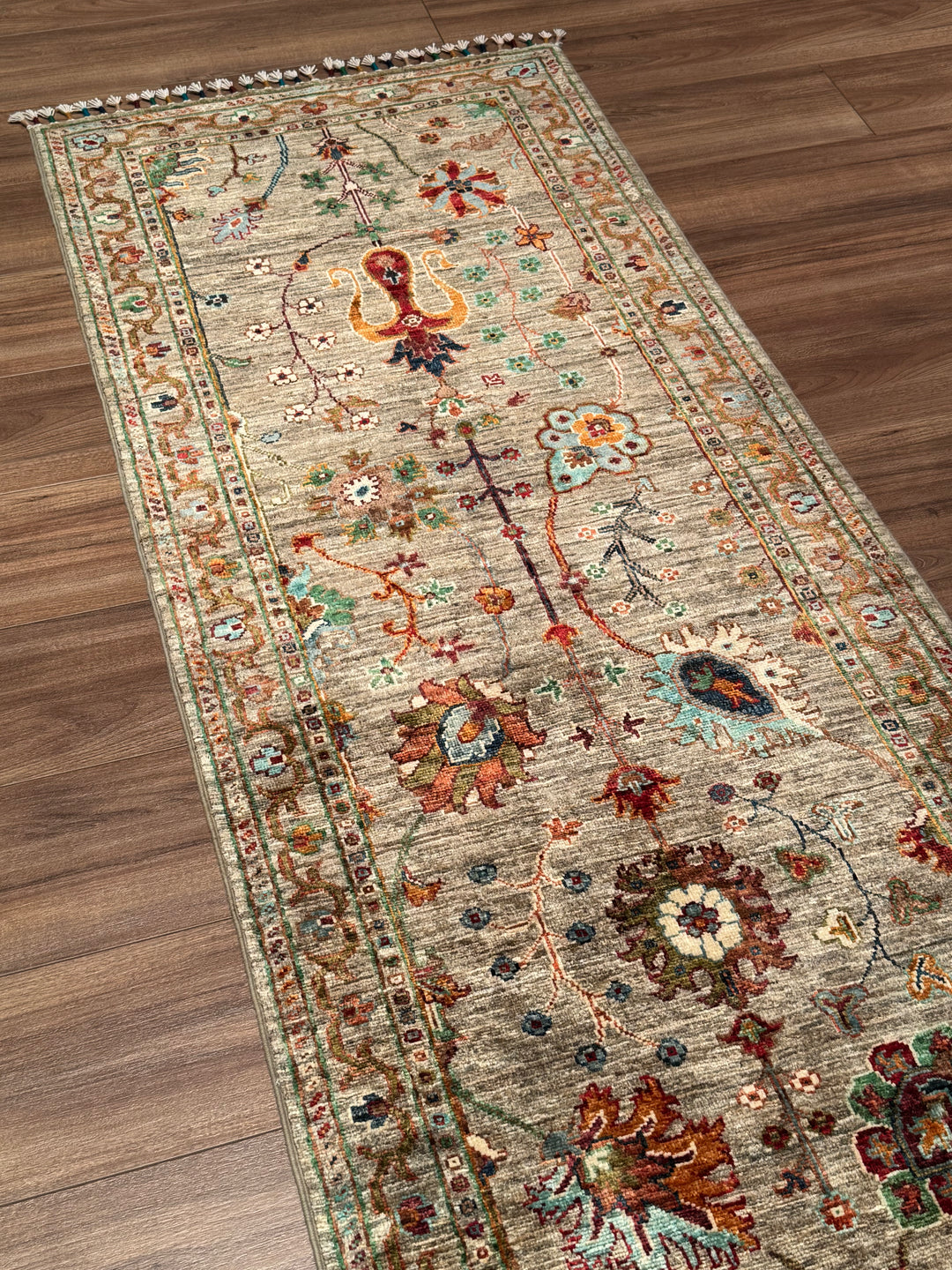 Sultani One Thousand and One Nights Runner Rug, Original Handwoven, Beige, Natural Dye Wool Carpet, 0.75x209 cm (1.57 square meters) - 3x7 ft 