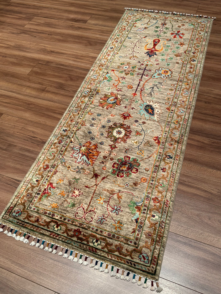Sultani One Thousand and One Nights Runner Rug, Original Handwoven, Beige, Natural Dye Wool Carpet, 0.75x209 cm (1.57 square meters) - 3x7 ft 