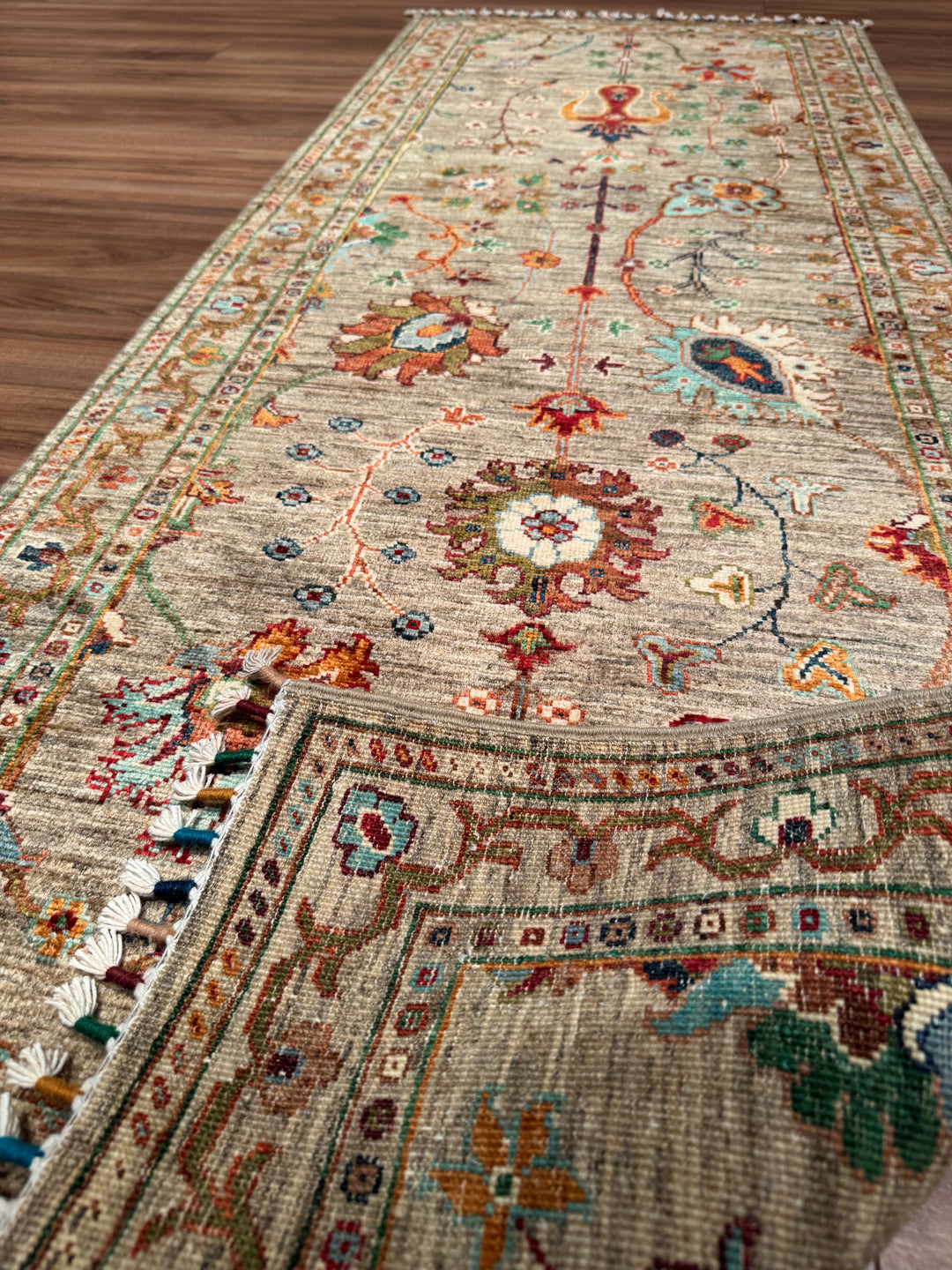 Sultani One Thousand and One Nights Runner Rug, Original Handwoven, Beige, Natural Dye Wool Carpet, 0.75x209 cm (1.57 square meters) - 3x7 ft 