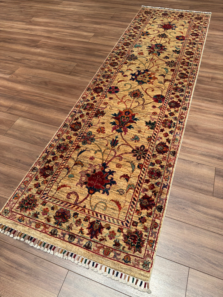 Sultani One Thousand and One Nights Runner Rug, Original Handwoven, Beige, Natural Dye Wool Carpet, 0.82x283 cm (2.32 square meters) - 3x8 ft 