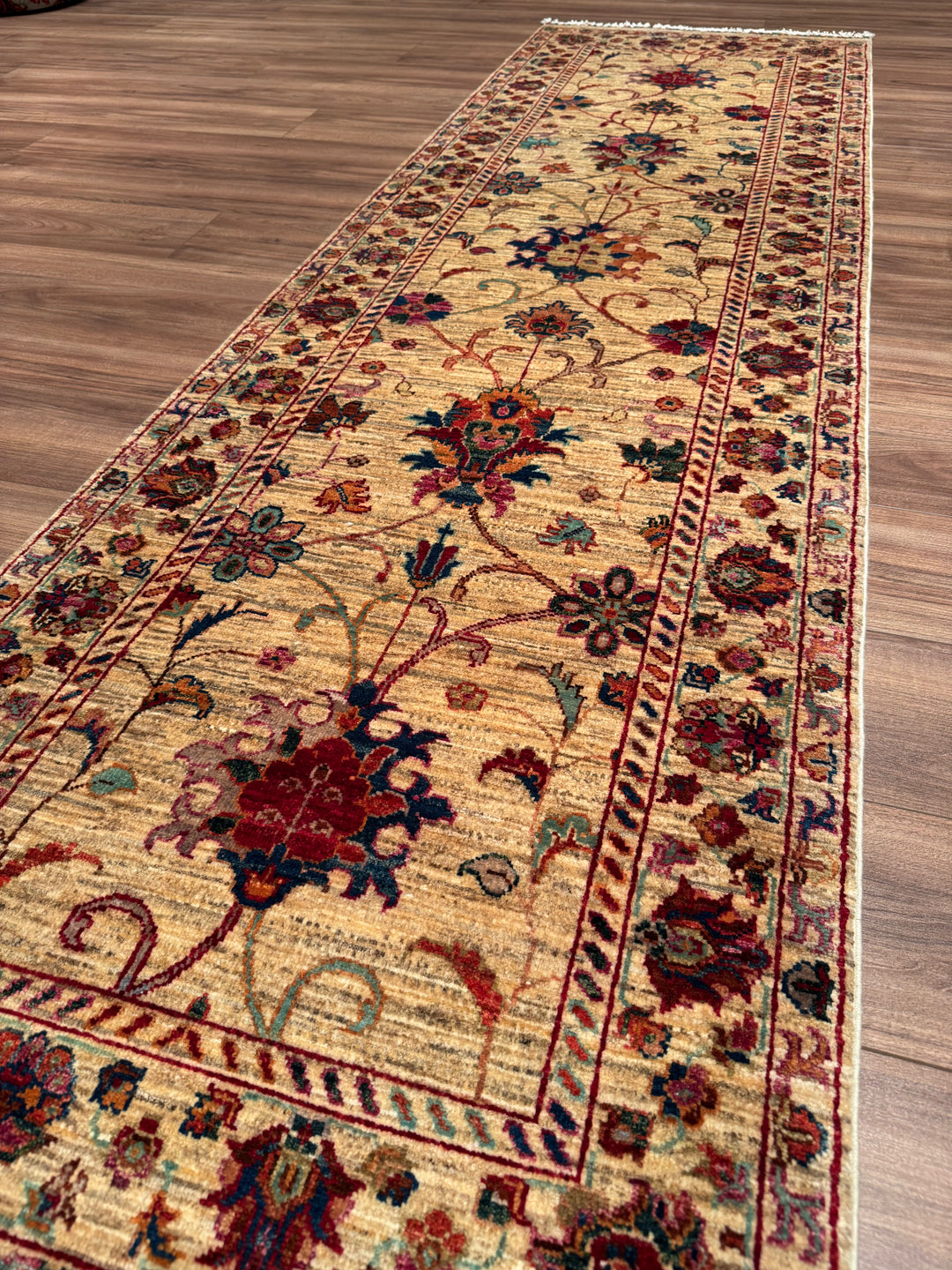 Sultani One Thousand and One Nights Runner Rug, Original Handwoven, Beige, Natural Dye Wool Carpet, 0.82x283 cm (2.32 square meters) - 3x8 ft 