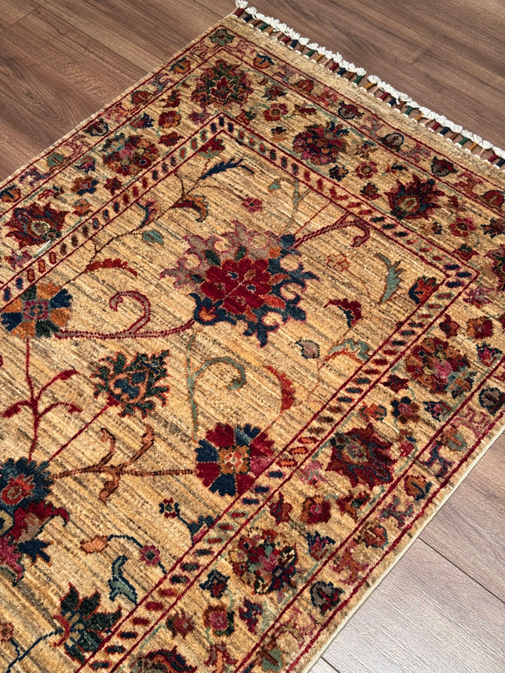 Sultani One Thousand and One Nights Runner Rug, Original Handwoven, Beige, Natural Dye Wool Carpet, 0.82x283 cm (2.32 square meters) - 3x8 ft 