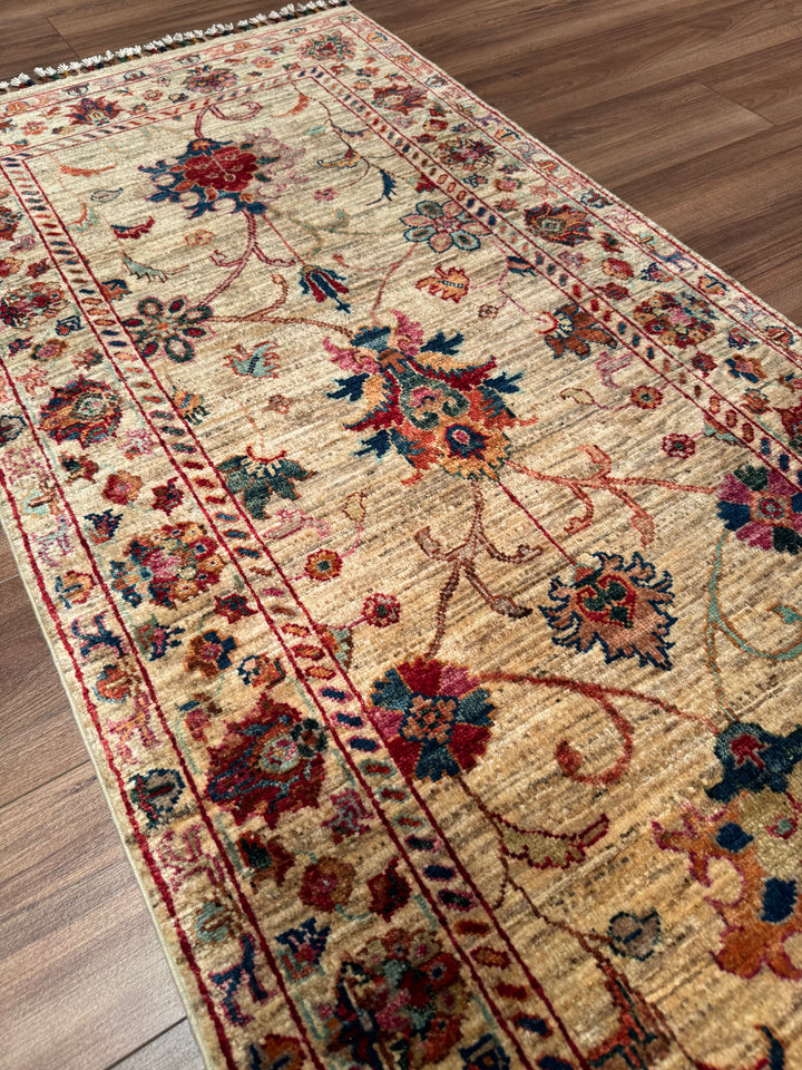 Sultani One Thousand and One Nights Runner Rug, Original Handwoven, Beige, Natural Dye Wool Carpet, 0.82x283 cm (2.32 square meters) - 3x8 ft 