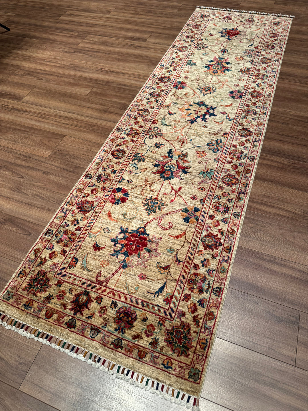Sultani One Thousand and One Nights Runner Rug, Original Handwoven, Beige, Natural Dye Wool Carpet, 0.82x283 cm (2.32 square meters) - 3x8 ft 