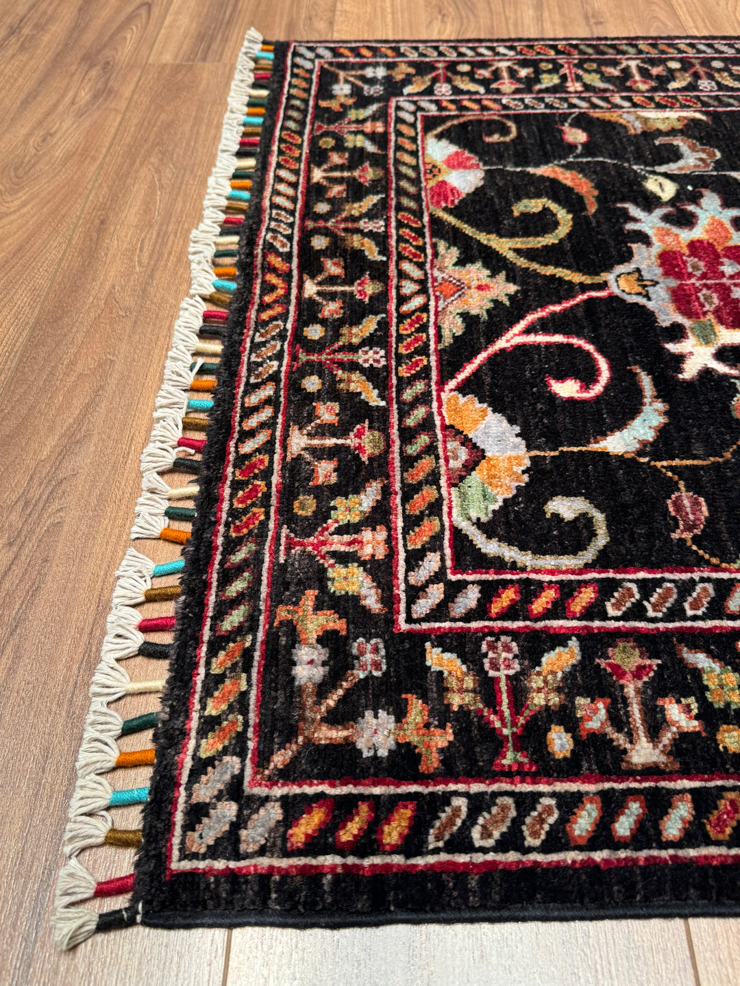 Sultani One Thousand and One Nights Runner Rug, Original Handwoven Black Natural Dye Wool Carpet, 0.83x309 cm (2.56 square meters) - 3x10 ft 