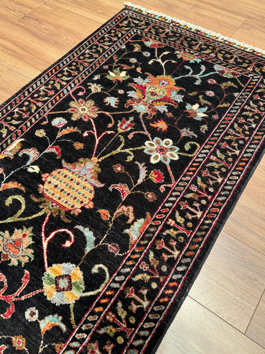 Sultani One Thousand and One Nights Runner Rug, Original Handwoven Black Natural Dye Wool Carpet, 0.83x309 cm (2.56 square meters) - 3x10 ft 