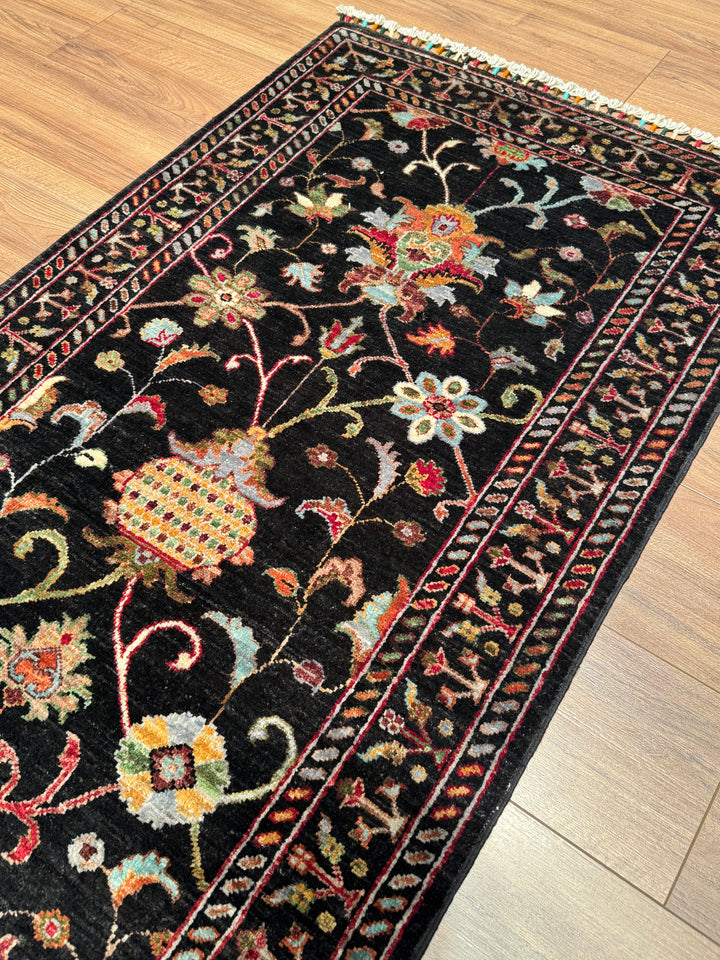 Sultani One Thousand and One Nights Runner Rug, Original Handwoven Black Natural Dye Wool Carpet, 0.83x309 cm (2.56 square meters) - 3x10 ft 
