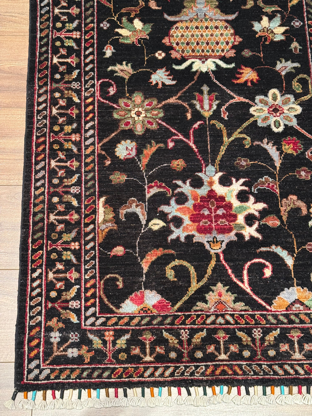 Sultani One Thousand and One Nights Runner Rug, Original Handwoven Black Natural Dye Wool Carpet, 0.83x309 cm (2.56 square meters) - 3x10 ft 