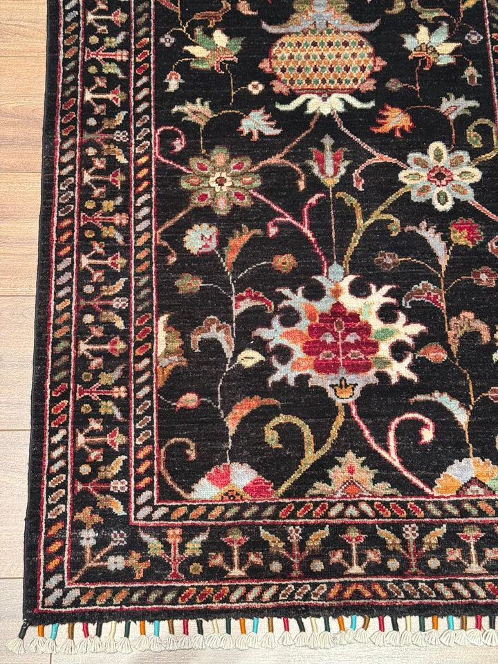 Sultani One Thousand and One Nights Runner Rug, Original Handwoven Black Natural Dye Wool Carpet, 0.83x309 cm (2.56 square meters) - 3x10 ft 