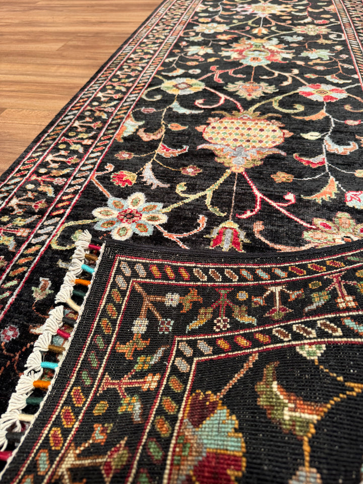Sultani One Thousand and One Nights Runner Rug, Original Handwoven Black Natural Dye Wool Carpet, 0.83x309 cm (2.56 square meters) - 3x10 ft 