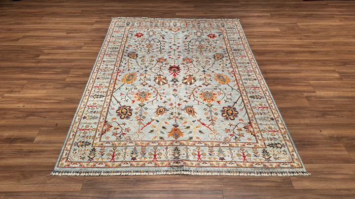 Sultani Floral Original Hand Woven Gray Root Dye Wool Carpet 175x240 4.20 Square Meters - 5x8 ft 