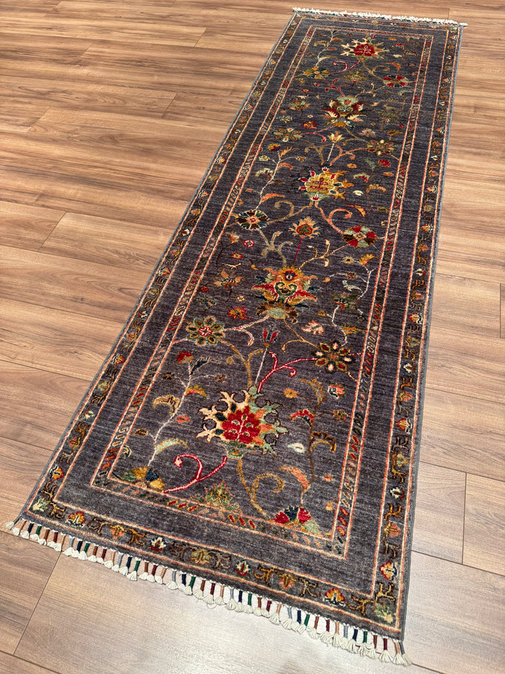 Sultani One Thousand and One Nights Runner Rug, Original Handwoven Grey Natural Dye Wool Carpet, 0.79x247 cm (1.95 square meters) - 3x7 ft 