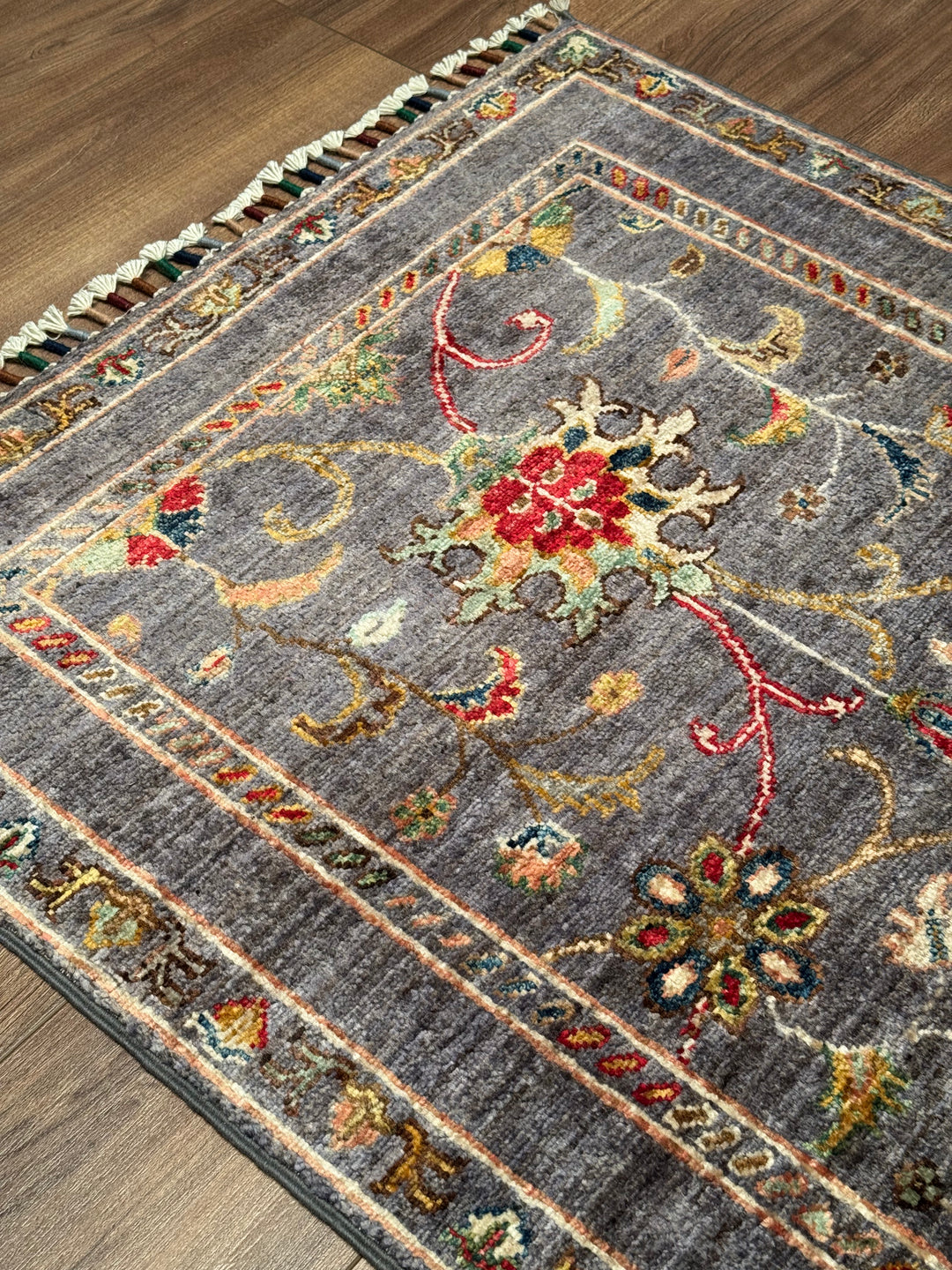 Sultani One Thousand and One Nights Runner Rug, Original Handwoven Grey Natural Dye Wool Carpet, 0.79x247 cm (1.95 square meters) - 3x7 ft 