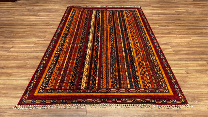 Shawl Original Hand Woven Red Root Dye Wool Carpet 195x291 5.67 Square Meters - 6x9 ft 