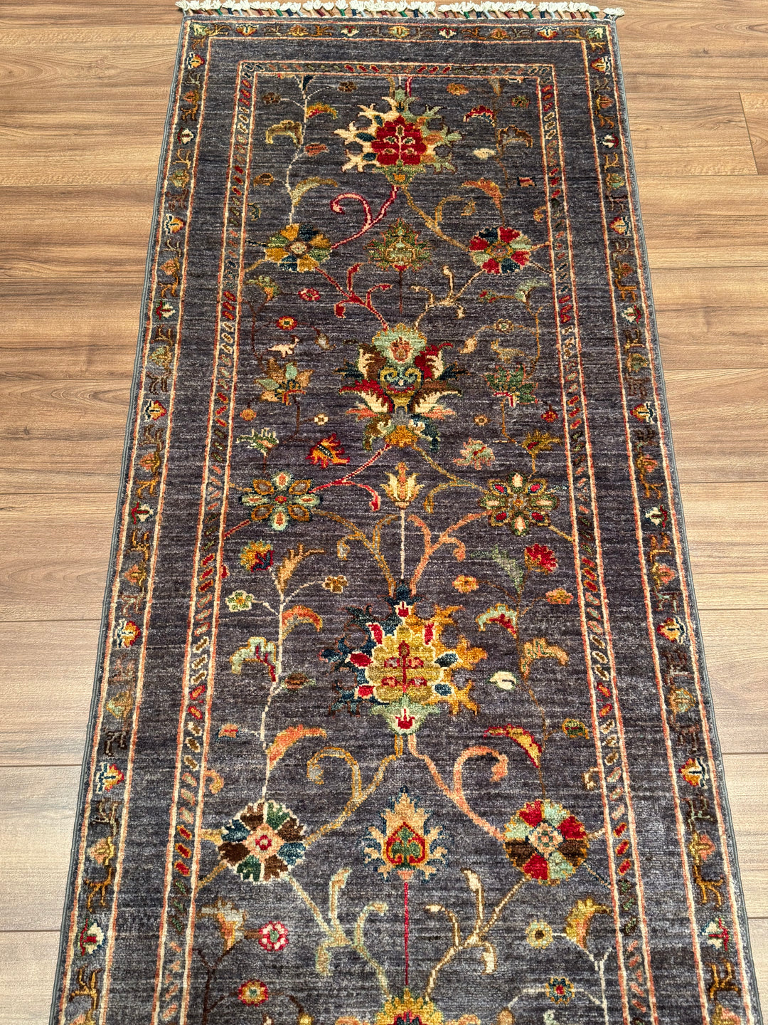 Sultani One Thousand and One Nights Runner Rug, Original Handwoven Grey Natural Dye Wool Carpet, 0.79x247 cm (1.95 square meters) - 3x7 ft 