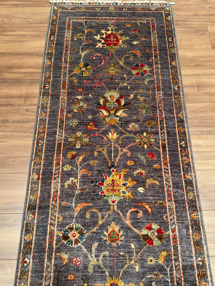 Sultani One Thousand and One Nights Runner Rug, Original Handwoven Grey Natural Dye Wool Carpet, 0.79x247 cm (1.95 square meters) - 3x7 ft 