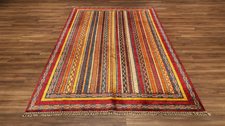 Shawl Original Hand Woven Red Root Dye Wool Carpet 195x291 5.67 Square Meters - 6x9 ft 