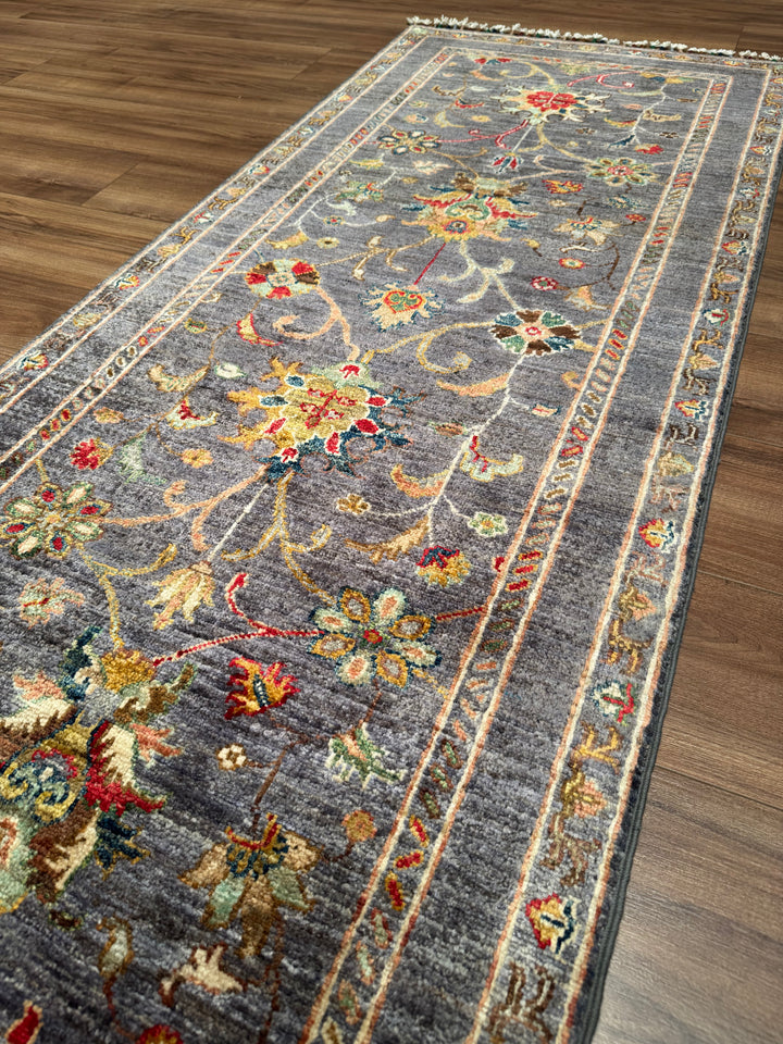 Sultani One Thousand and One Nights Runner Rug, Original Handwoven Grey Natural Dye Wool Carpet, 0.79x247 cm (1.95 square meters) - 3x7 ft 