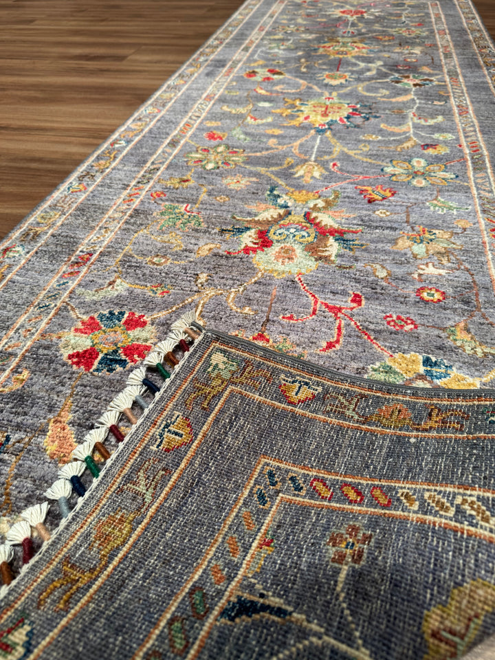 Sultani One Thousand and One Nights Runner Rug, Original Handwoven Grey Natural Dye Wool Carpet, 0.79x247 cm (1.95 square meters) - 3x7 ft 