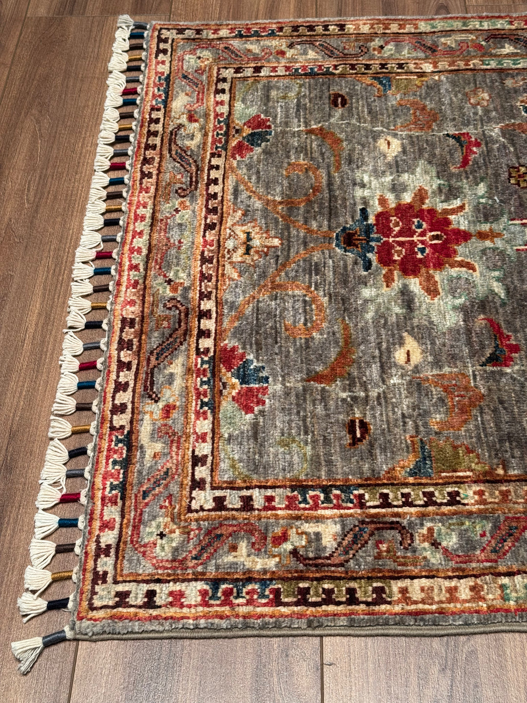 Sultani One Thousand and One Nights Runner Rug, Original Handwoven Grey Natural Dye Wool Carpet, 0.79x303 cm (2.39 square meters) - 3x10 ft 