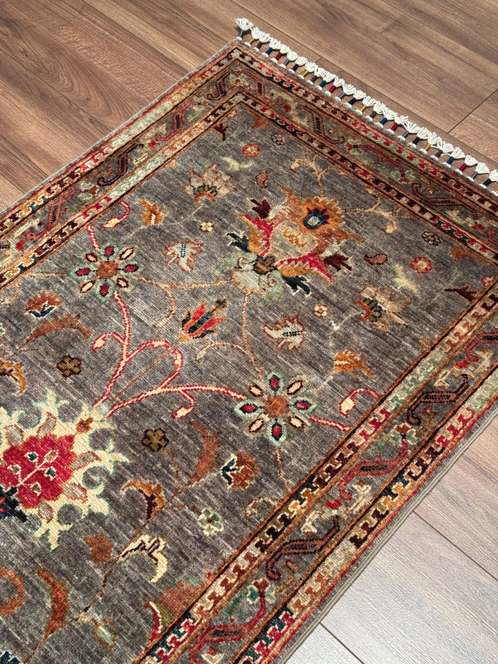 Sultani One Thousand and One Nights Runner Rug, Original Handwoven Grey Natural Dye Wool Carpet, 0.79x303 cm (2.39 square meters) - 3x10 ft 