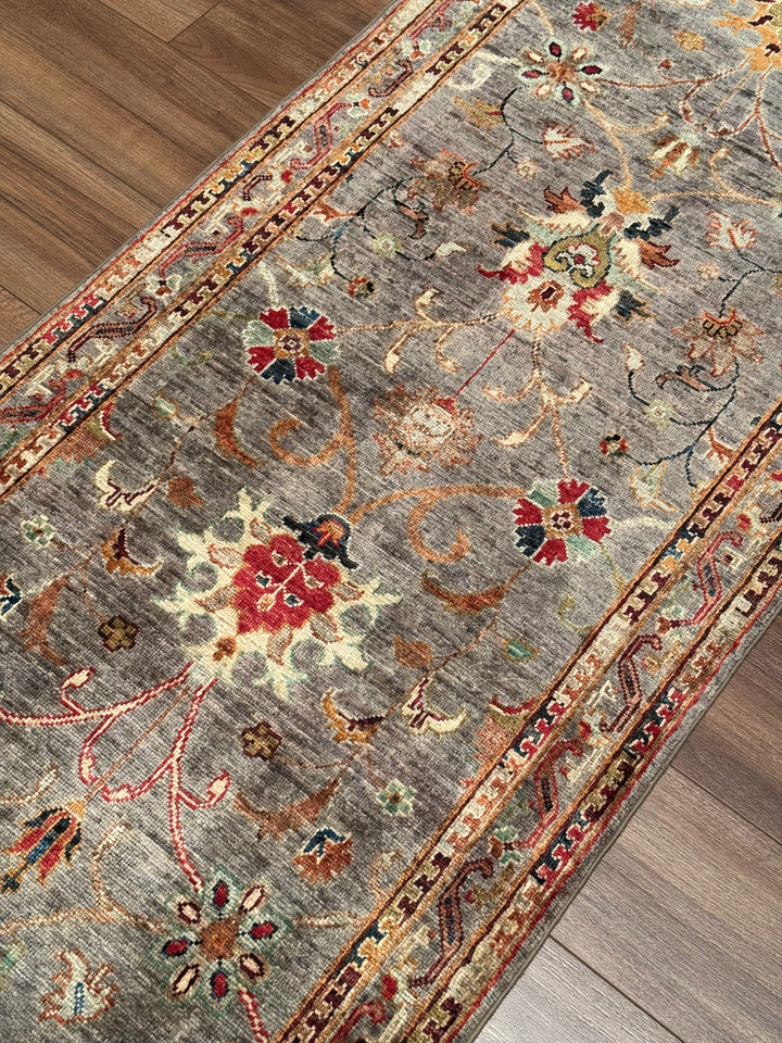 Sultani One Thousand and One Nights Runner Rug, Original Handwoven Grey Natural Dye Wool Carpet, 0.79x303 cm (2.39 square meters) - 3x10 ft 