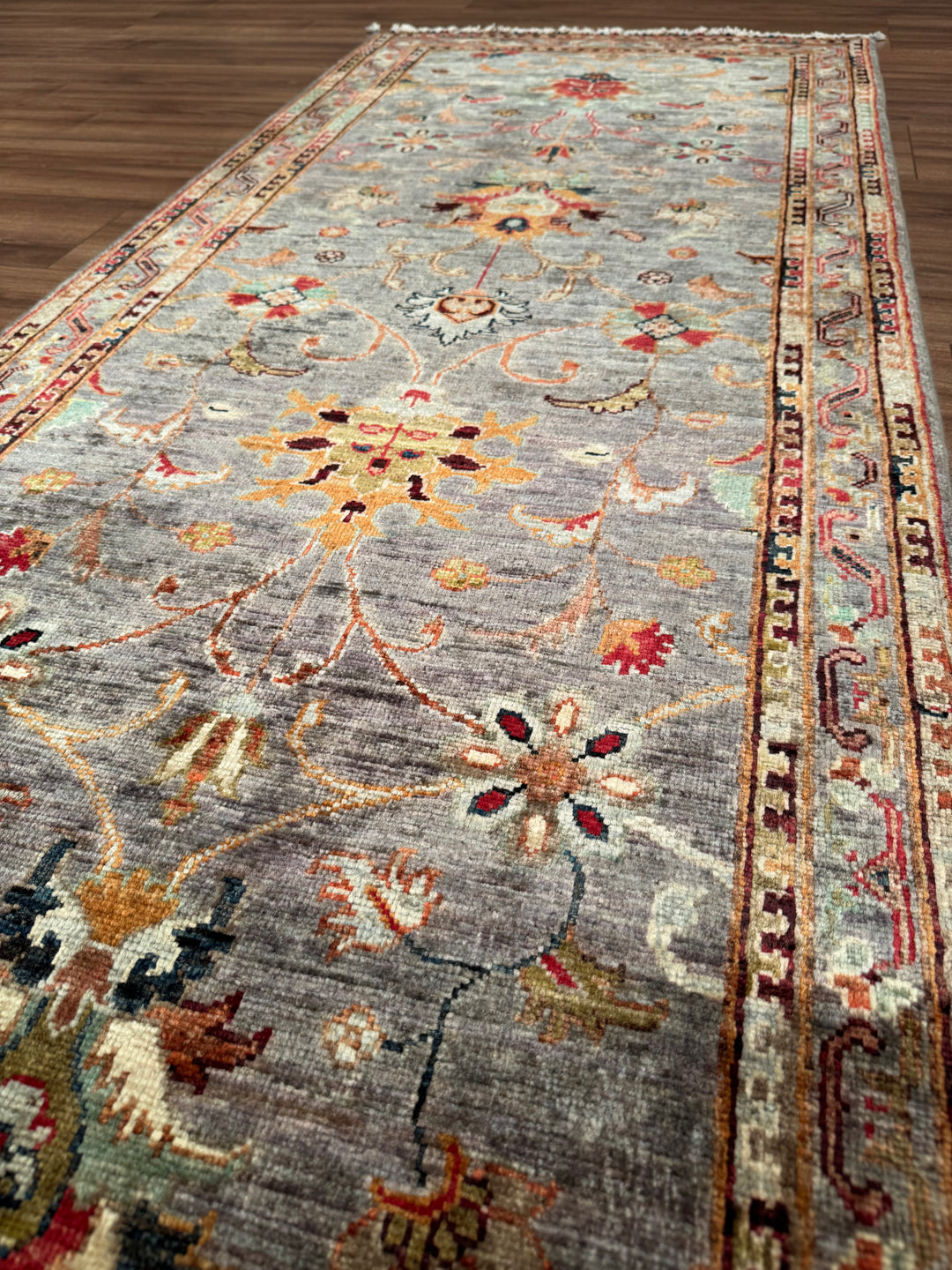 Sultani One Thousand and One Nights Runner Rug, Original Handwoven Grey Natural Dye Wool Carpet, 0.79x303 cm (2.39 square meters) - 3x10 ft 