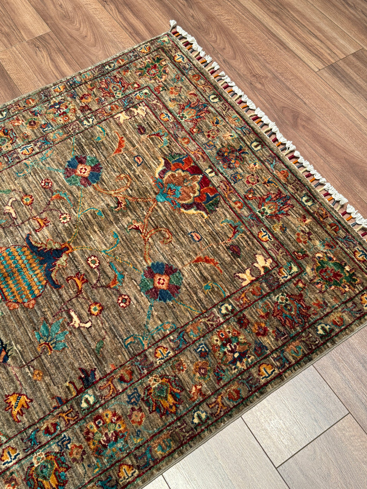 Sultani Binbirgece Orijinal El Dokuması Bej Kök Boya Yün Halı 105x157 1.65 Metrekare - 3x5 ft