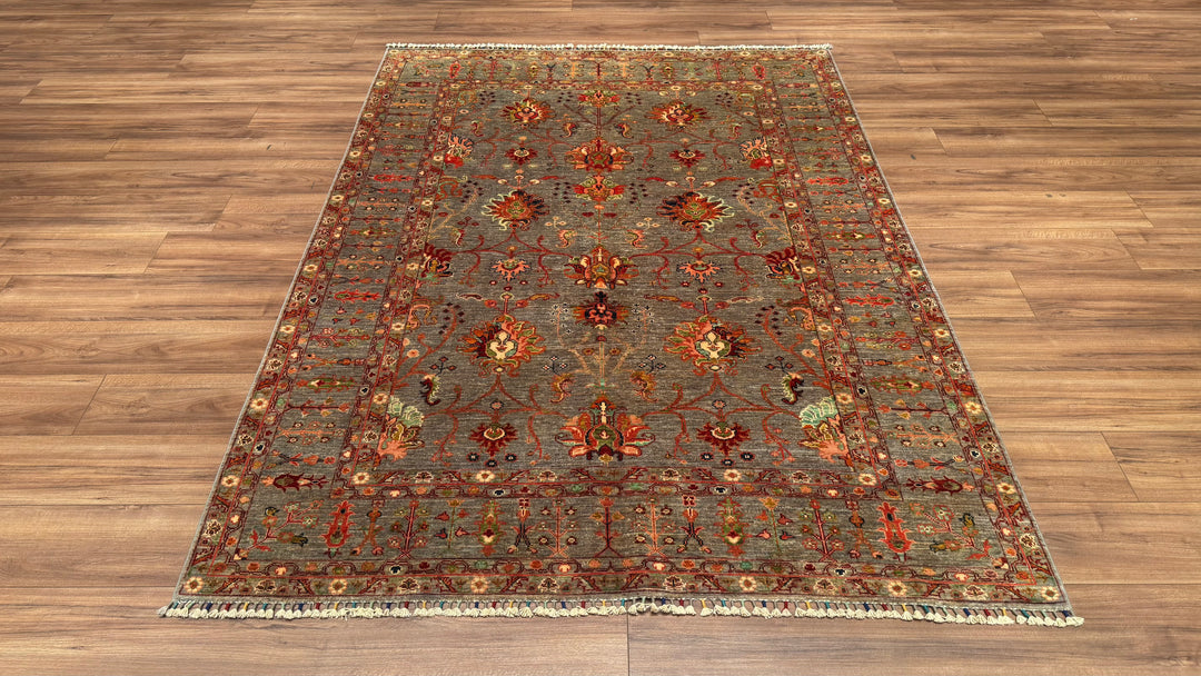 Sultani Binbirgece Orjinal El Dokuması Kahverengi Kök Boya Yün Halı 173x236 4.08 Metrekare - 5x8 ft