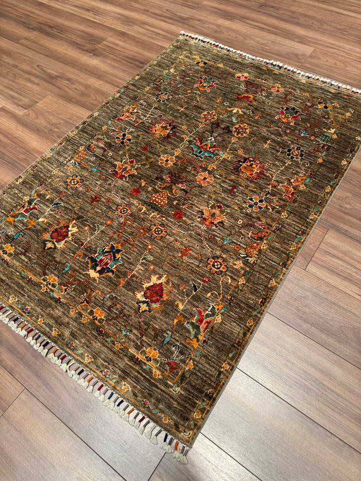 Sultani Binbirgece Orijinal El Dokuması Bej Kök Boya Yün Halı 106x152 1.61 Metrekare - 3x5 ft