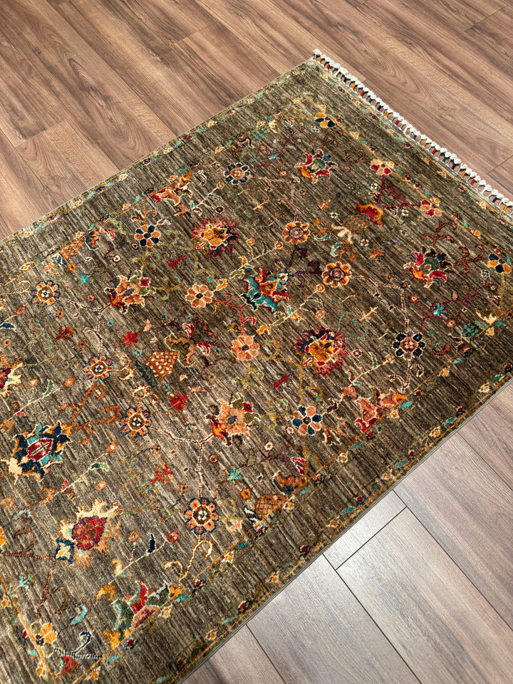 Sultani Binbirgece Orijinal El Dokuması Bej Kök Boya Yün Halı 106x152 1.61 Metrekare - 3x5 ft