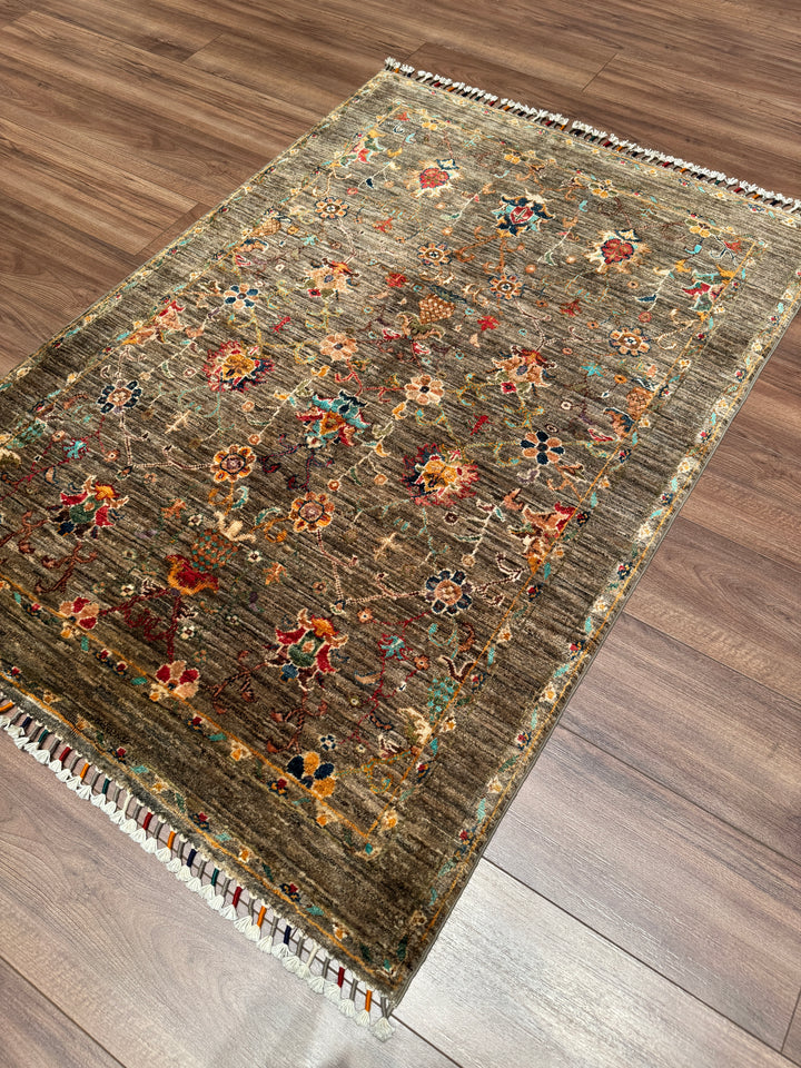 Sultani Binbirgece Orijinal El Dokuması Bej Kök Boya Yün Halı 106x152 1.61 Metrekare - 3x5 ft