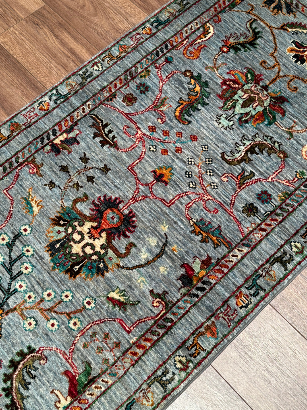 Sultani One Thousand and One Nights Runner Rug, Original Handwoven Grey Natural Dye Wool Carpet, 0.81x302 cm (2.45 square meters) - 3x10 ft 