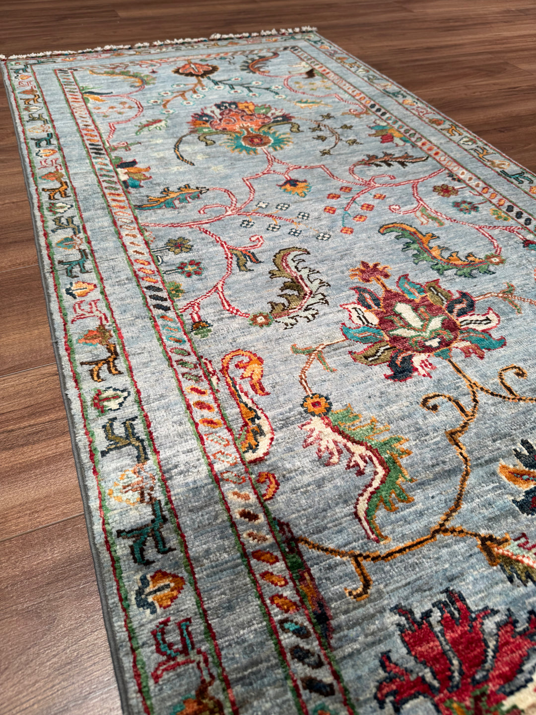 Sultani One Thousand and One Nights Runner Rug, Original Handwoven Grey Natural Dye Wool Carpet, 0.81x302 cm (2.45 square meters) - 3x10 ft 