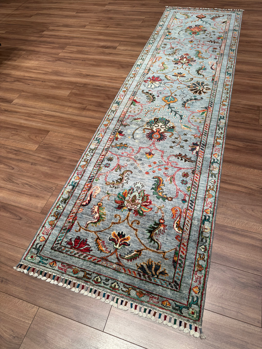 Sultani One Thousand and One Nights Runner Rug, Original Handwoven Grey Natural Dye Wool Carpet, 0.81x302 cm (2.45 square meters) - 3x10 ft 