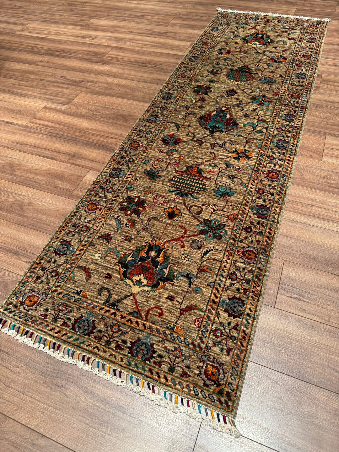 Sultani One Thousand and One Nights Runner Rug, Original Handwoven, Beige, Natural Dye Wool Carpet, 0.82x263 cm (2.16 square meters) - 3x8 ft 