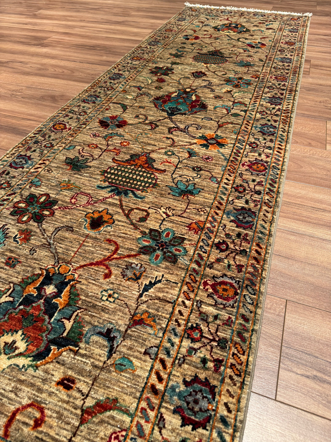 Sultani One Thousand and One Nights Runner Rug, Original Handwoven, Beige, Natural Dye Wool Carpet, 0.82x263 cm (2.16 square meters) - 3x8 ft 