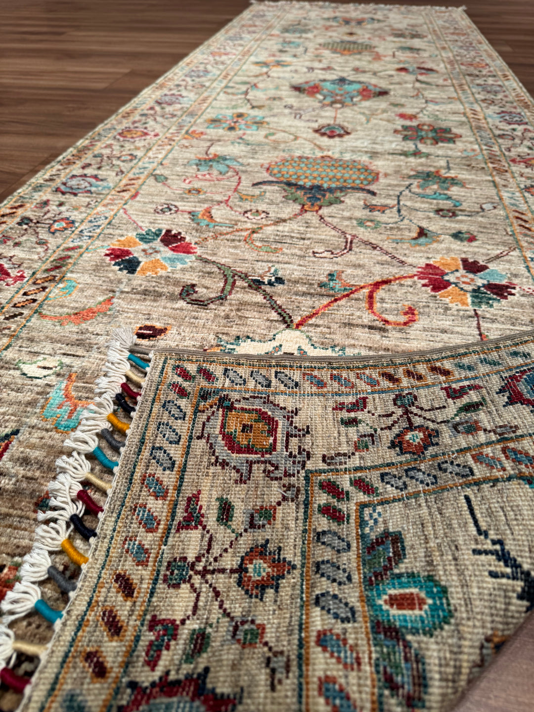 Sultani One Thousand and One Nights Runner Rug, Original Handwoven, Beige, Natural Dye Wool Carpet, 0.82x263 cm (2.16 square meters) - 3x8 ft 