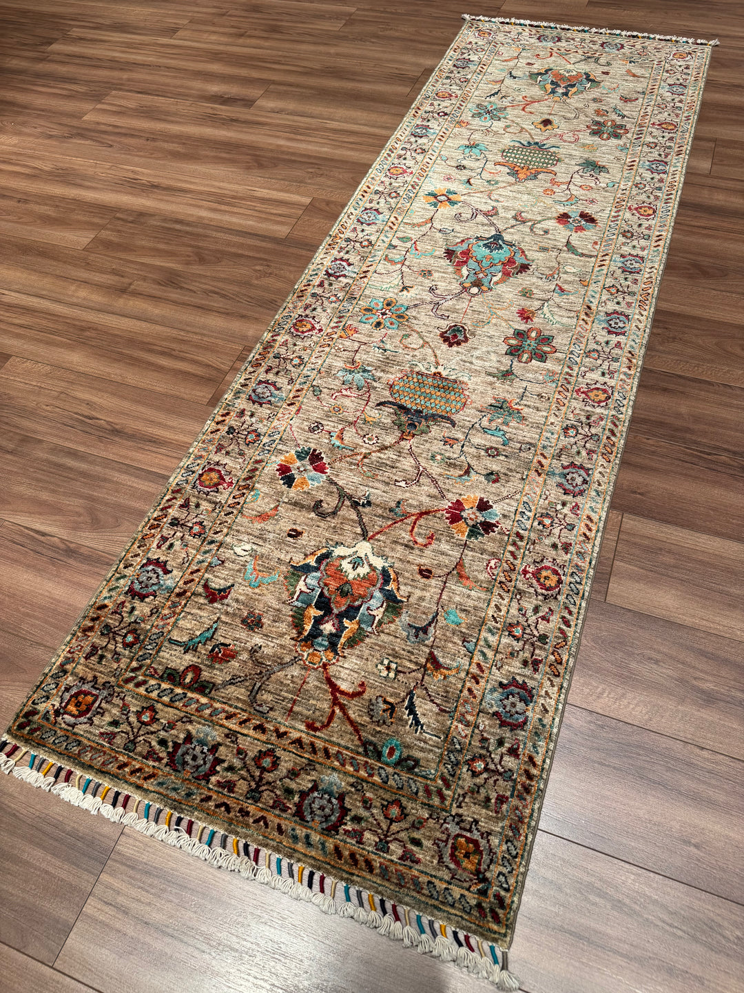 Sultani One Thousand and One Nights Runner Rug, Original Handwoven, Beige, Natural Dye Wool Carpet, 0.82x263 cm (2.16 square meters) - 3x8 ft 