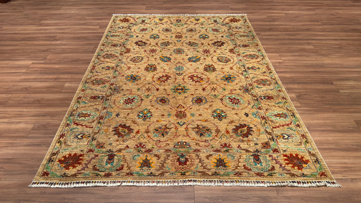 Sultani Binbirgece Original Hand Woven Beige Root Dye Wool Carpet 206x289 5.95 Square Meters - 7x9 ft 