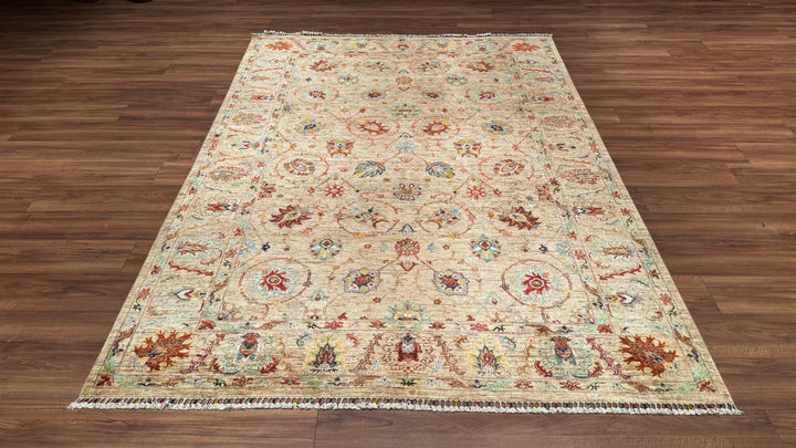 Sultani Binbirgece Original Hand Woven Beige Root Dye Wool Carpet 206x289 5.95 Square Meters - 7x9 ft 