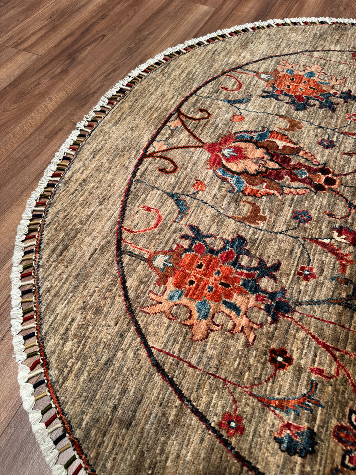 Sultani Binbirgece Yuvarlak Orijinal El Dokuması Bej Kök Boya Yün Halı 153x155 2.37 Metrekare - 5x5 ft