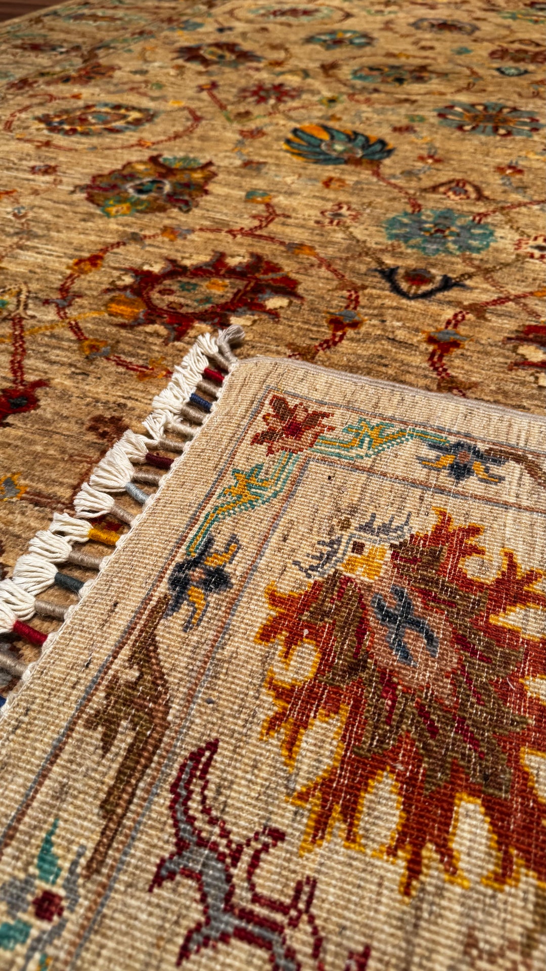 Sultani Binbirgece Original Hand Woven Beige Root Dye Wool Carpet 206x289 5.95 Square Meters - 7x9 ft 