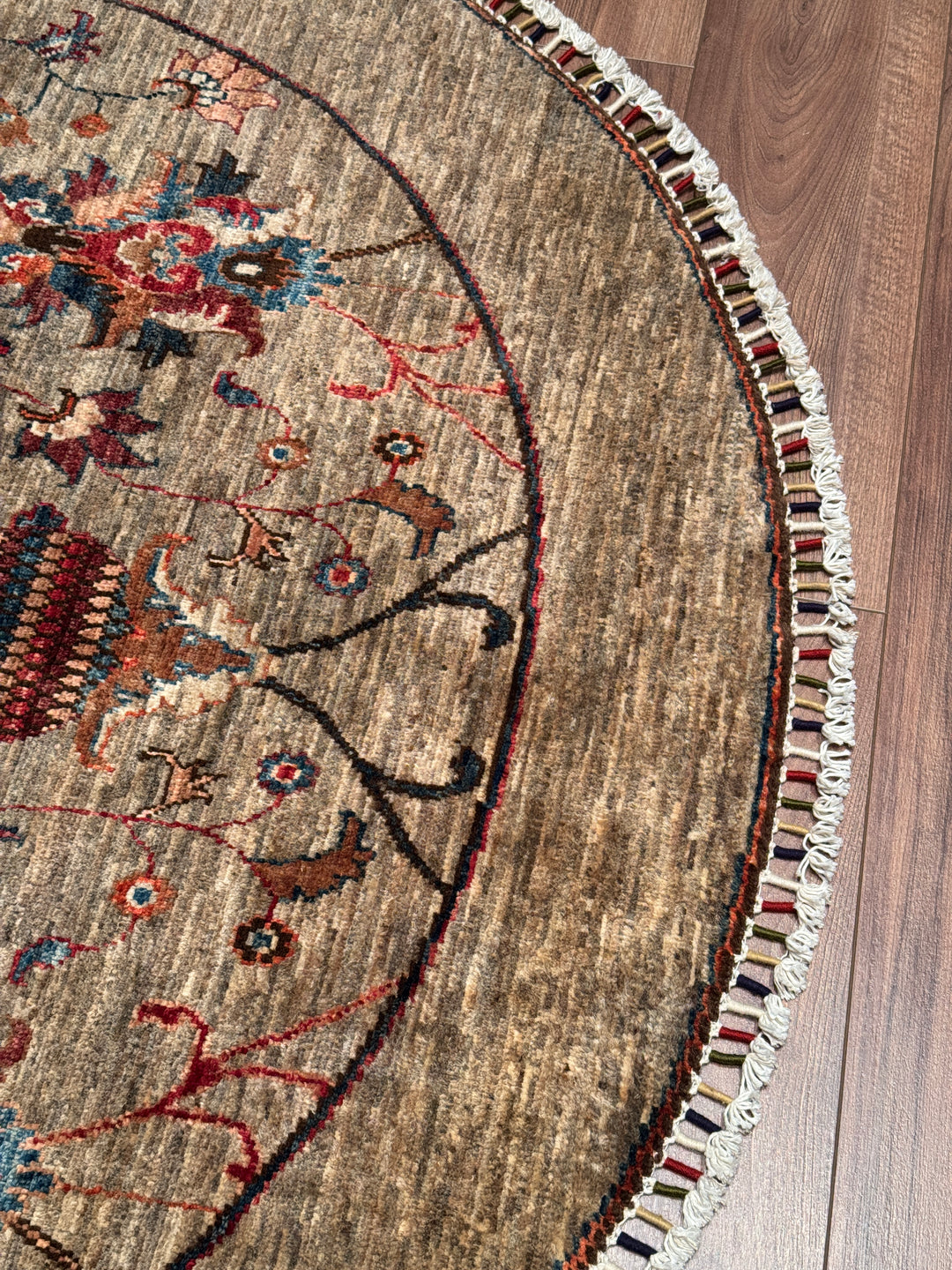 Sultani Binbirgece Yuvarlak Orijinal El Dokuması Bej Kök Boya Yün Halı 153x155 2.37 Metrekare - 5x5 ft