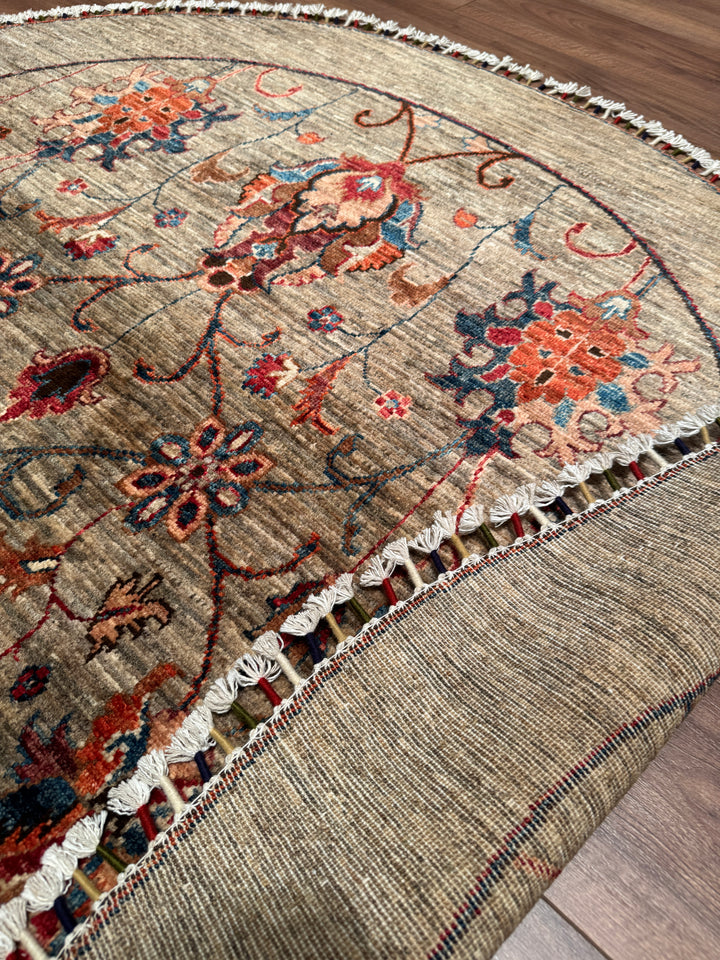 Sultani Binbirgece Yuvarlak Orijinal El Dokuması Bej Kök Boya Yün Halı 153x155 2.37 Metrekare - 5x5 ft