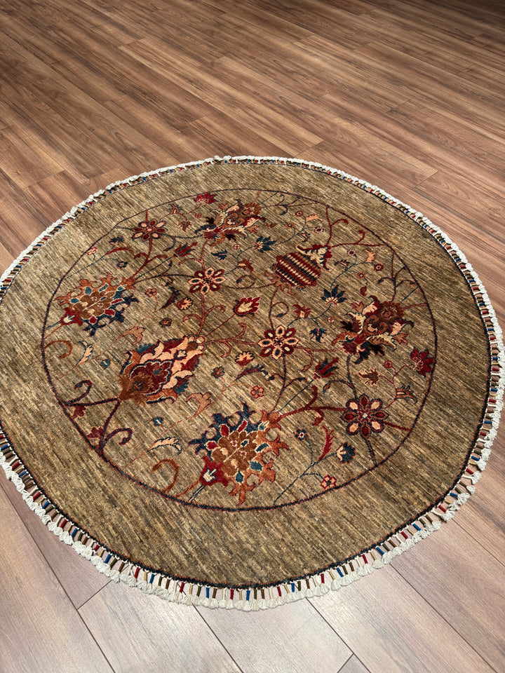 Sultani Binbirgece Yuvarlak Orijinal El Dokuması Bej Kök Boya Yün Halı 153x156 2.39 Metrekare - 5x5 ft